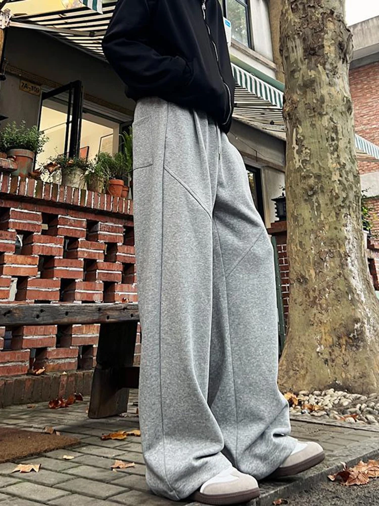 

Grey Straight Leg Sweatpants Men's Autumn Winter American Trendy Brand Drape Wide Leg Pants High-End Feeling Handsome Casual ...