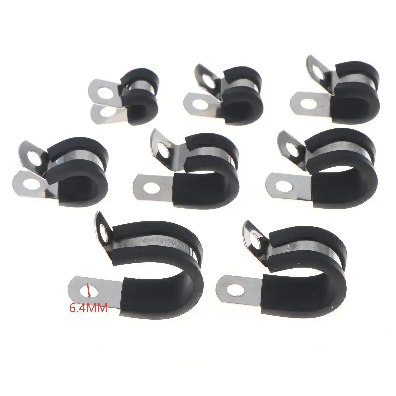 10Pcs Stainless Steel Cable Clamp 6-20mm Insulated Wire Hose Mounting Clip for Off-Road Vehicle Wiring Plumbing Repairs