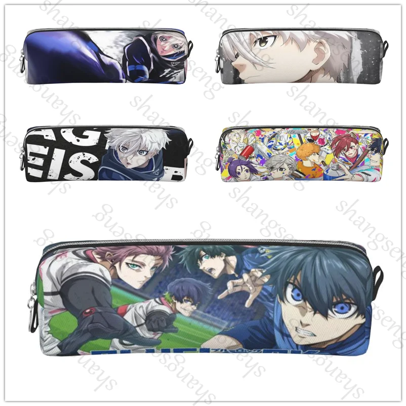 

Leather Zipper Pencil Box Multifunctional Stationery Storage Bag Student Study Supplies Gift Anime Blue Lock