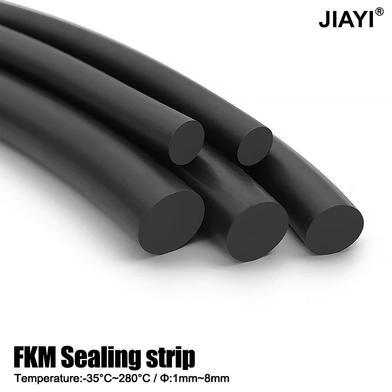 FKM Sealing Strip Oil Resistance Heat-resistant Black round Solid Rubber Strip Not Foaming Diameter 1.8mm/2/2.5/3/3.5/4/5/6mm