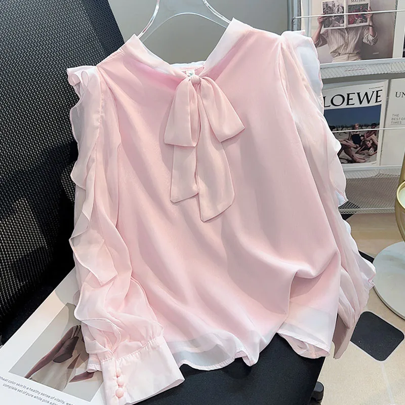 

Women Blouse Shirt New Long Sleeve Bow Collar Ruffles Elegant Chiffon Blouse Shirt Women Tops Blouses Shirts Blusas Camisas Q588