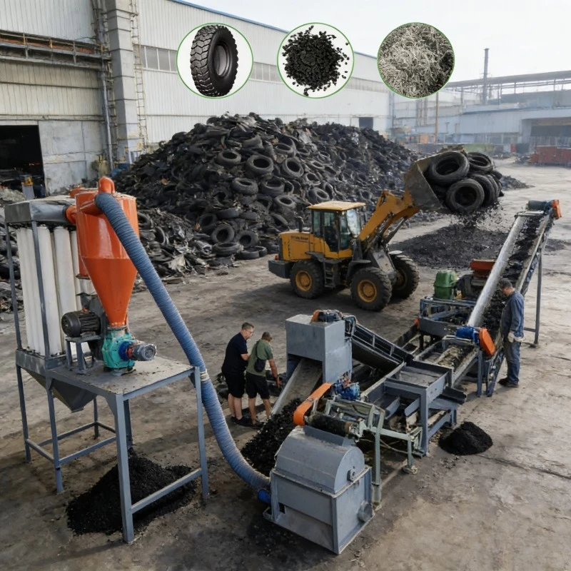 

Tire to Rubber Crumb Recycling Line Automatic Waste Tyre Shredder Granulator Steel Wire Fiber Separator Complete Plant
