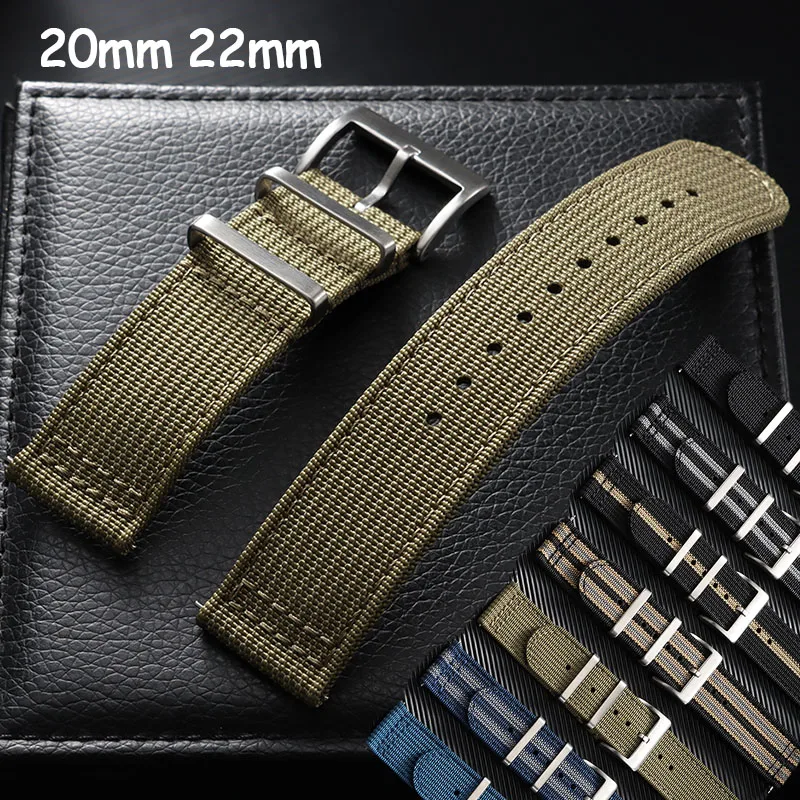 Bracelet de montre en nylon tissé, 20mm 22mm, à dégagement rapide, en toile imperméable, universel, militaire, souple, pour Seiko, Omega