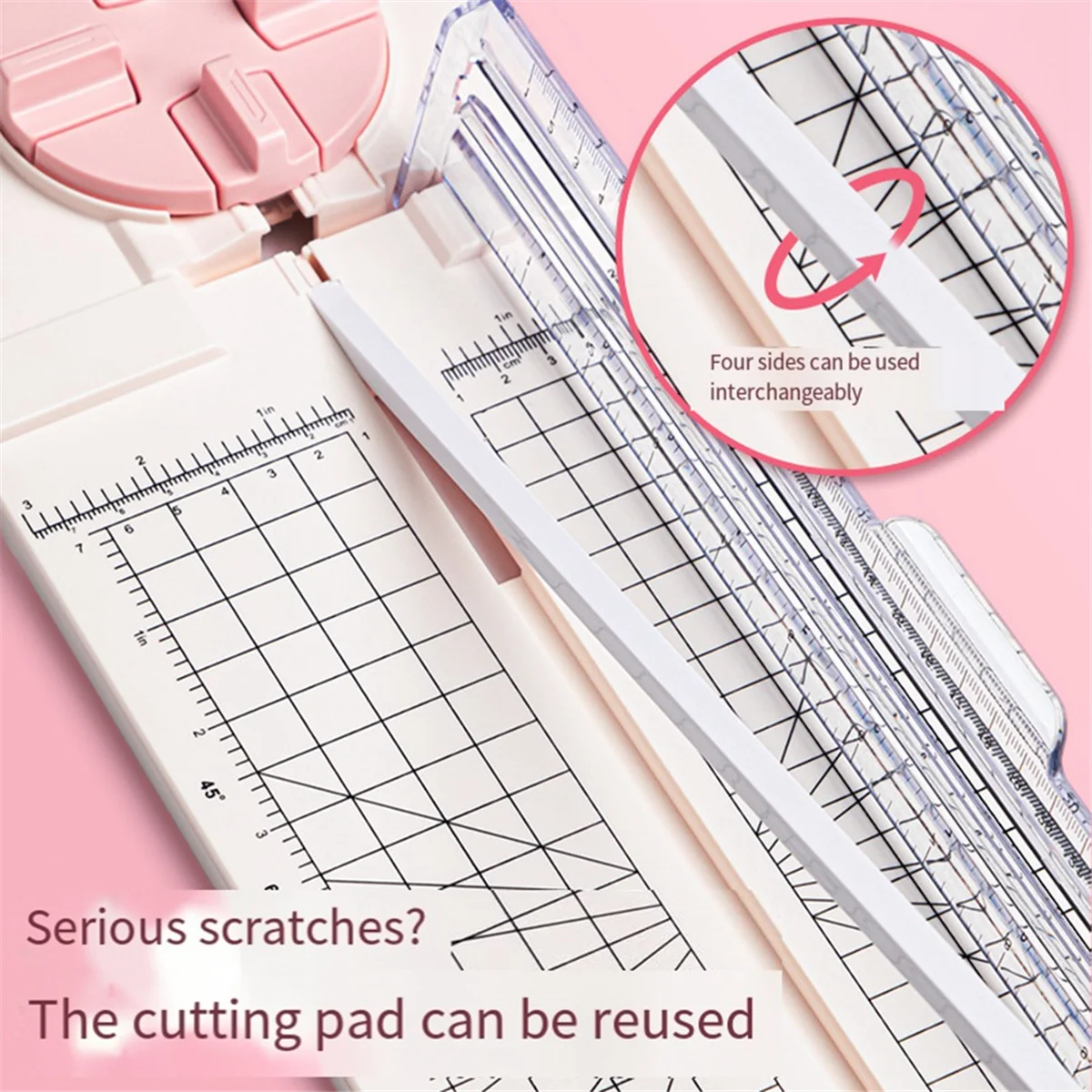 Paper Trimmer Craft Paper Cutter,4-In-1 Paper Trimmer 12in Craft Paper Cutter for Multi-Function Scrapbooking Tool Pink