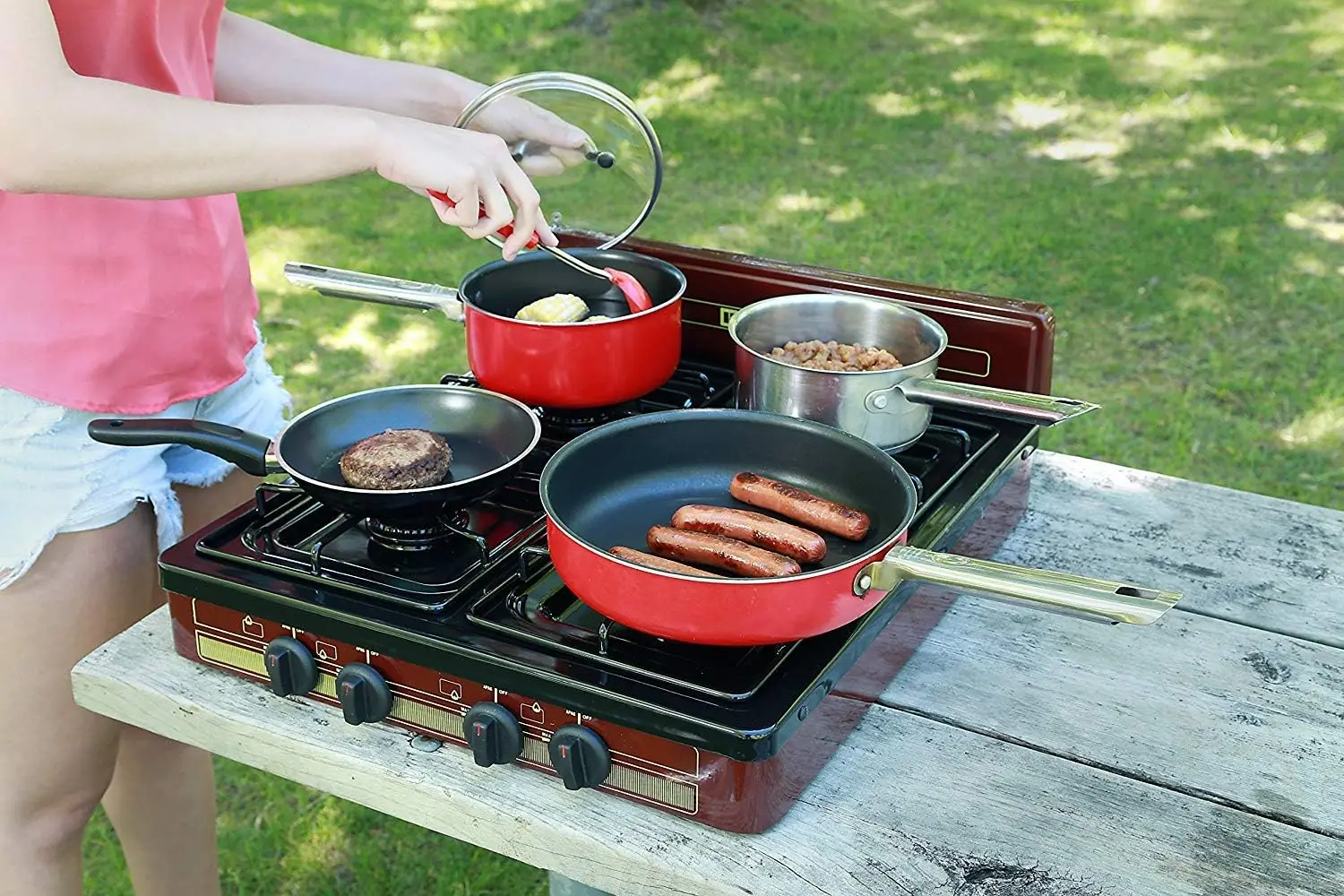 Victoria PFK-400A 4 Burner Gas Stove, 000 BTU Portable Cooktop | Porcelain Cover, Manual Ignition, LP Gas, Outdoor Gas Stove