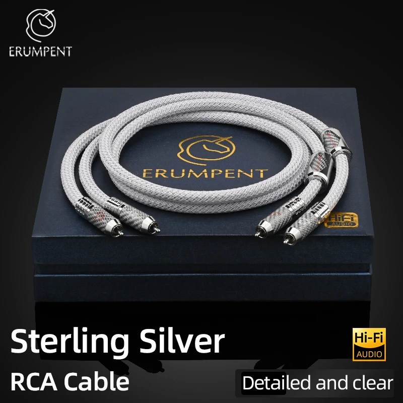 One Pair Sterling Silver RCA Cable HiFi Audio Interconnect New Pure Silver Core Wire with Locking Carbon Fiber RCA Plug