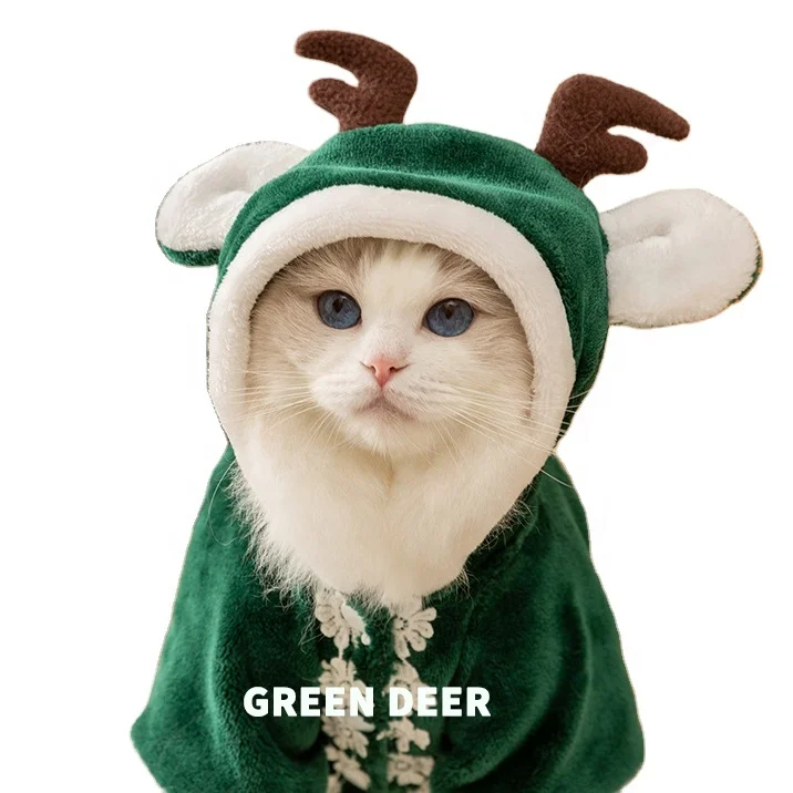 TTT Hot Sale Series Deer Horn Hooded Cloak Warm Pet Clothes Costume for Christmas Dogs Cats Human cremation urn Urn Pet urn