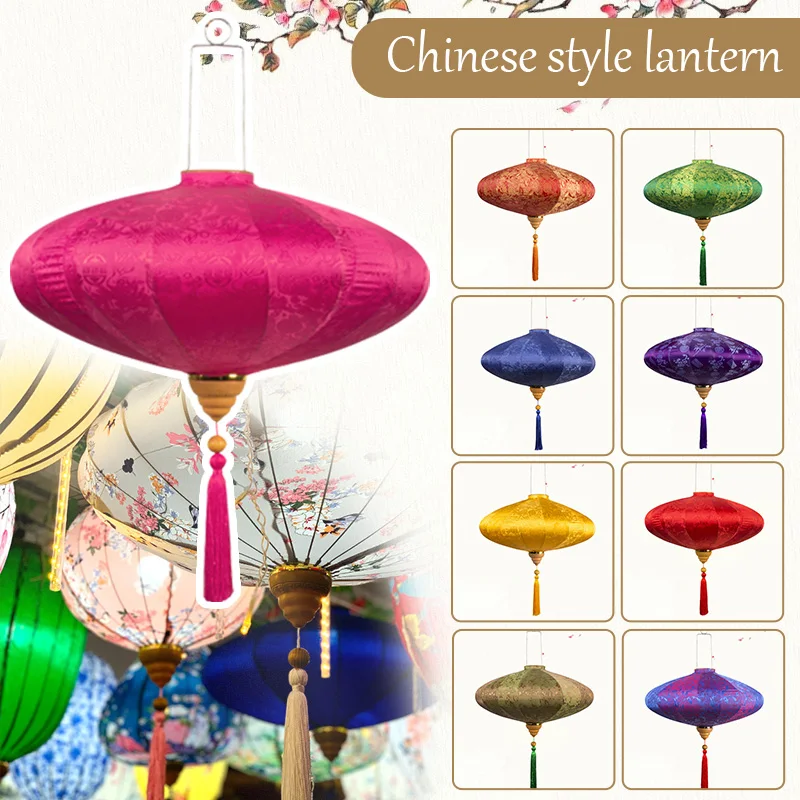 12/14 Inch Classic Oriental Style Palace Lantern Retro Satin Silk Lantern Festival New Year Decor Chinese Floral Pattern Lantern