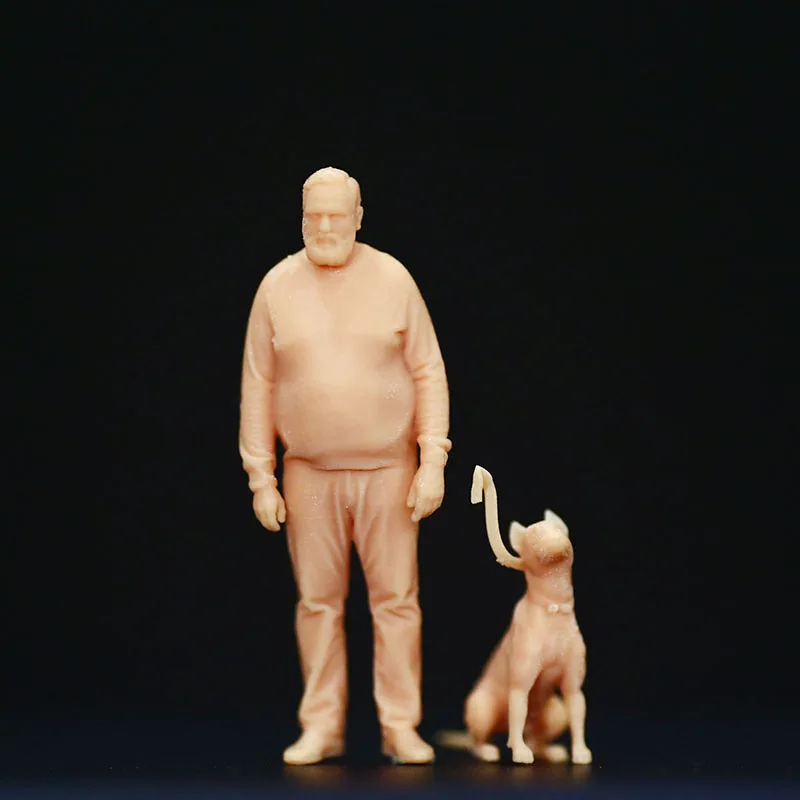 1:64 Figure Old Man With Dog 1/43Miniature Model Sand Table Villain Scene Need To Be Colored By Yourself