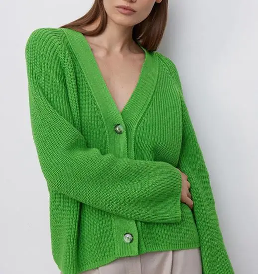 

V-Neck Solid Color Button Slim Fit Knitted Jacket Autumn New Solid Color Casual Simple Women's Long Sleeved Knitted Jacket