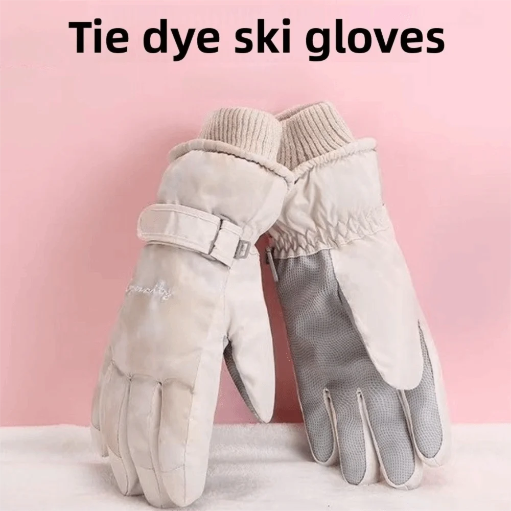 التعادل صبغ الشتاء التزلج قفازات لمس المضادة للانزلاق أفخم قفازات ركوب الخيل الدافئة صوف مبطن يندبروف الدراجات القفاز للنساء