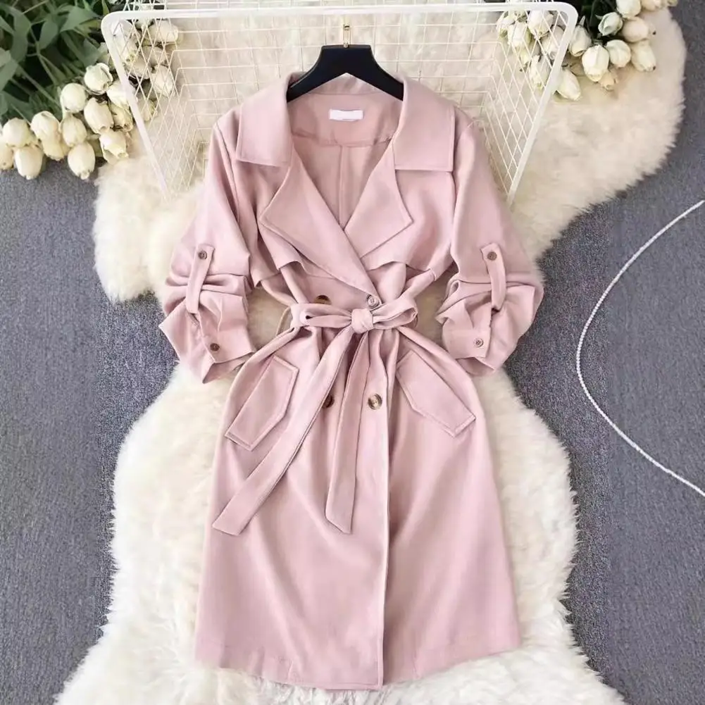 Mini abito da donna elegante abito soprabito con lacci per donna con colletto rovesciato dettaglio gemello elegante cappotto primaverile autunnale con V