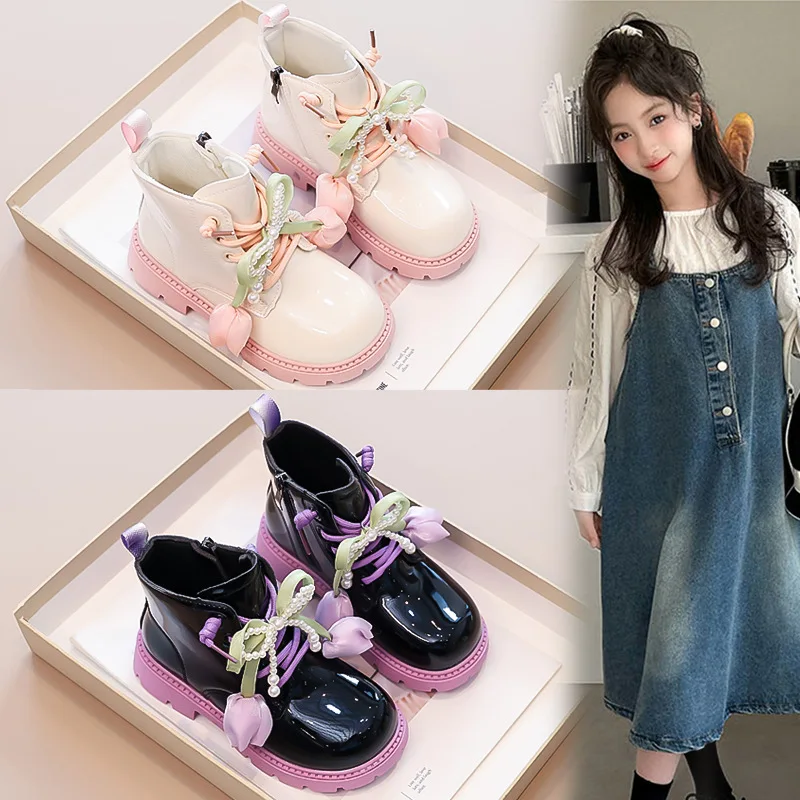

Children's Boots Boys Girls Single Boots Solid Color England Style Children Boy Girls Shoes Kids Fashion Shiny Small Short Boots