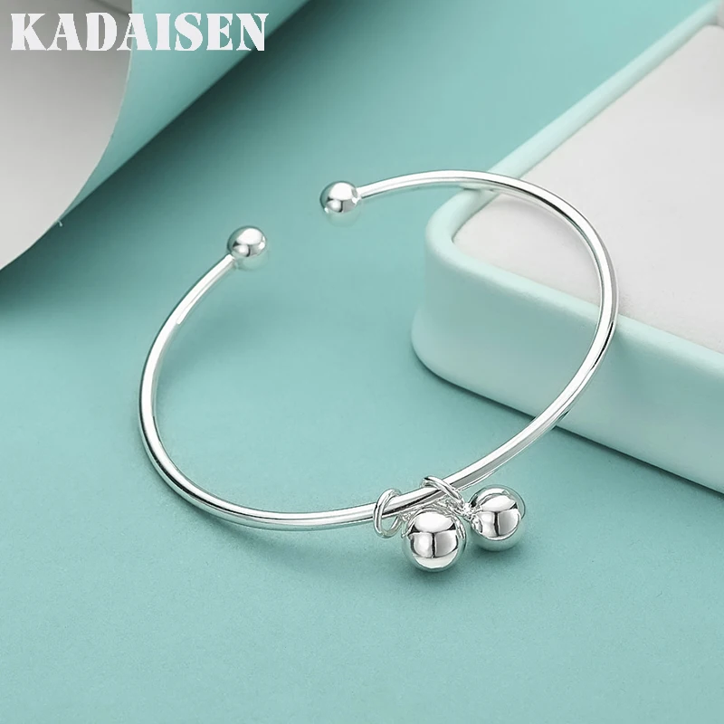 

925 Sterling Silver Double Small Bell Bangles Bracelet For Women Wedding Fashion Charm Jewelry