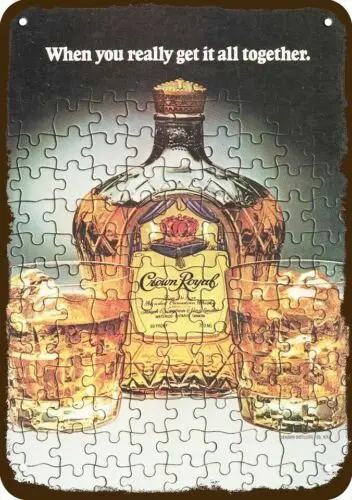 1p,1981 CROWN ROYAL Whisky Vintage-Look-Edge *** Sinal DE METAL DE RÉLICA DECORATIVA ***