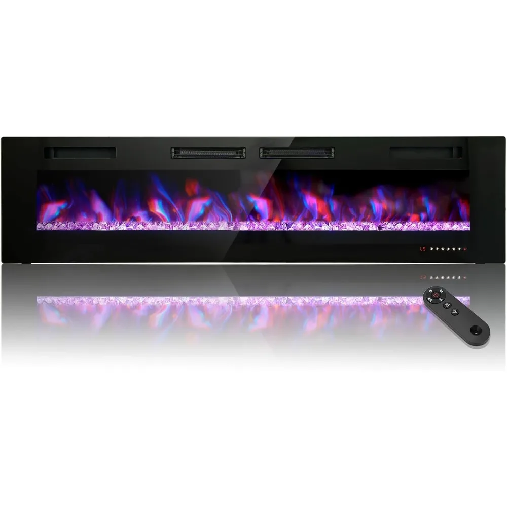 

72" Electric Fireplace Wall Mounted & Recessed 750/1500W, Adjustable Flame Color & Speed, 3.19" Ultra-Thin Linear Fireplace