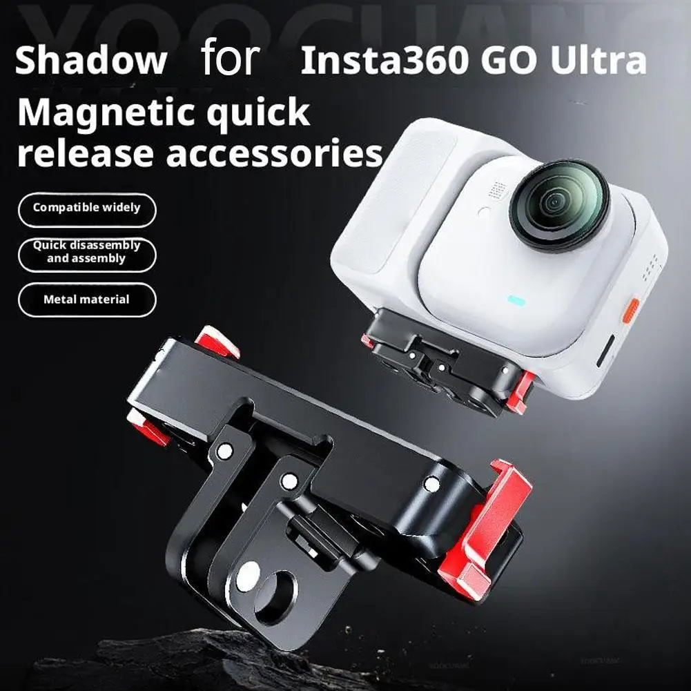 Metal Quick-Release Base For Insta360 Go Ultra Dual-port Design With 1/4" Screw Holes Foldable Dual-Claws Base Extension Bracket