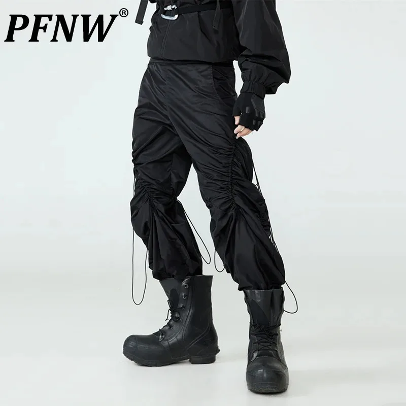 

PFNW Men's Casual Pants Tech Wear Lace Up Loose Slim Fit Two Styles Design Wide Leg Costume 2024 Darkwear Male Trousers 2C179