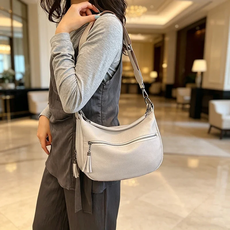 Echtes Leder Hochwertige Damen-Tragetasche Designer-Umhängetasche Retro Casual Damen-Schulter-Messenger-Handtaschen 2026 – Detail 7