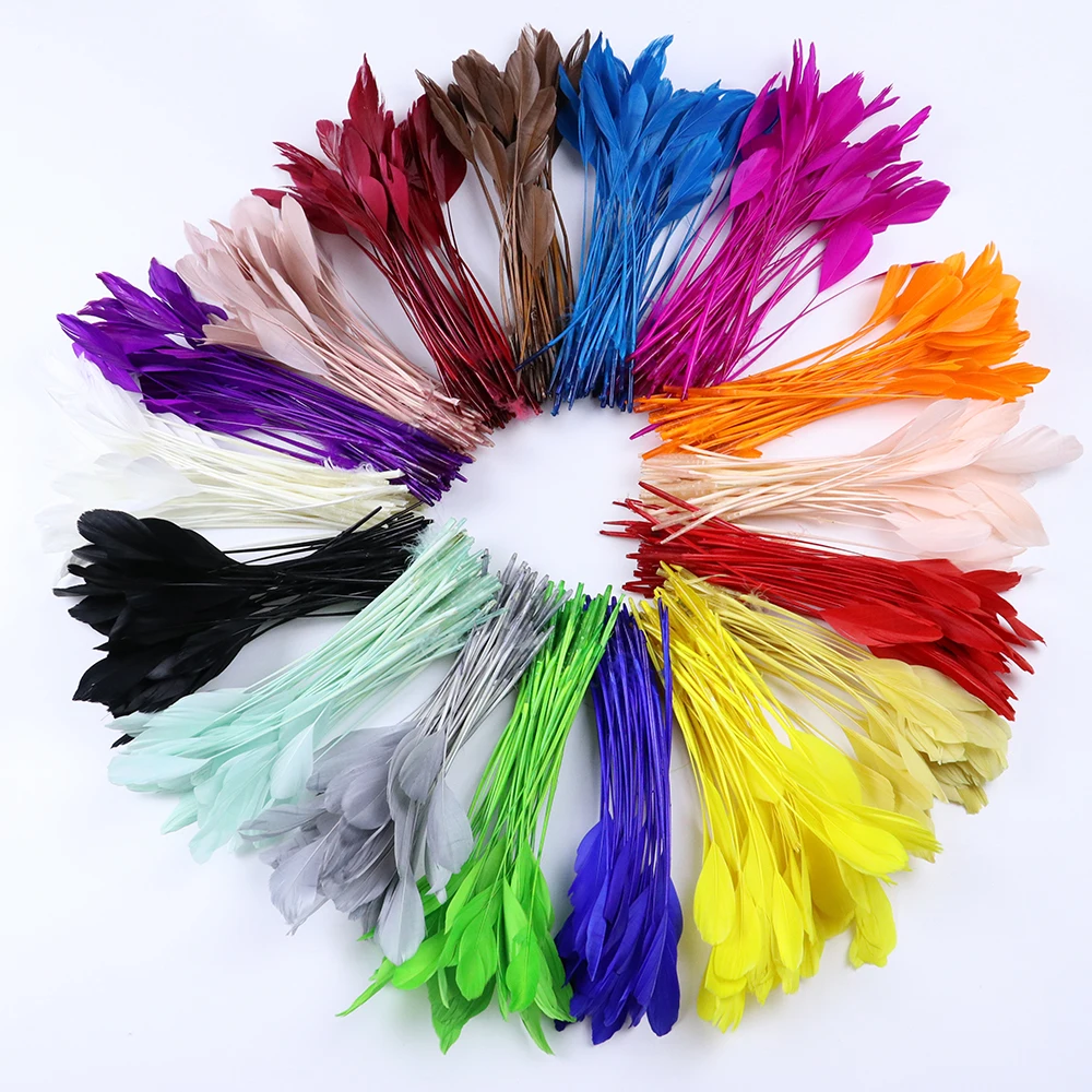 50Piece/bag Long Goose Feathers Stripped Coque Millinery Feathers Fascinators Hats Trimmings Colored Handicraft Accessories