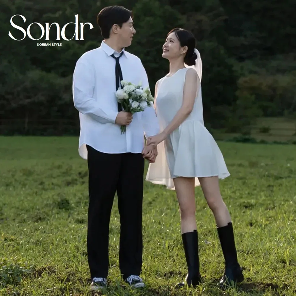 

Sondr O-Neck Sleeveless Korean Mini Wedding Dresses Simple Elegant Women Outdoor Photo Shoot Gown Customized Party Dresses