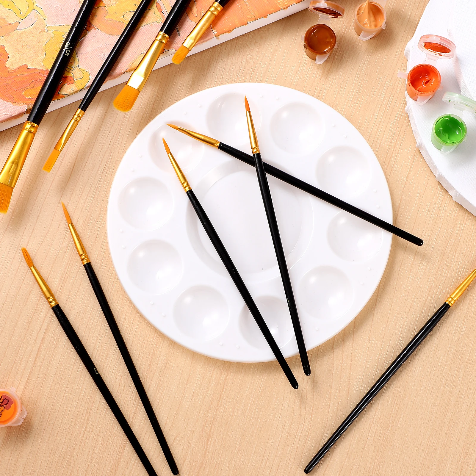 

Oil Paintbrush Palette Set for Artists Kids Watercolor Acrylic Painting Tools Plastic Nylon Brushes Color Mixing Tray Craft Art