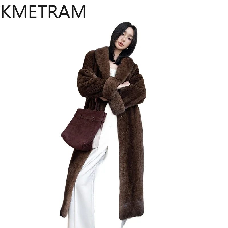 

KMETRAM Natural Mink Fur Jacket Women Luxury Long Winter Coats Premium Real Fur Coat Woman Clothing 2026 casaco inverno feminino