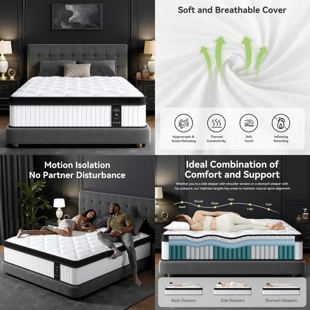 

King-Size Mattress: 12-Inch Memory Foam and Pocket Spring Hybrid for Superior Comfort and Motion Isolation