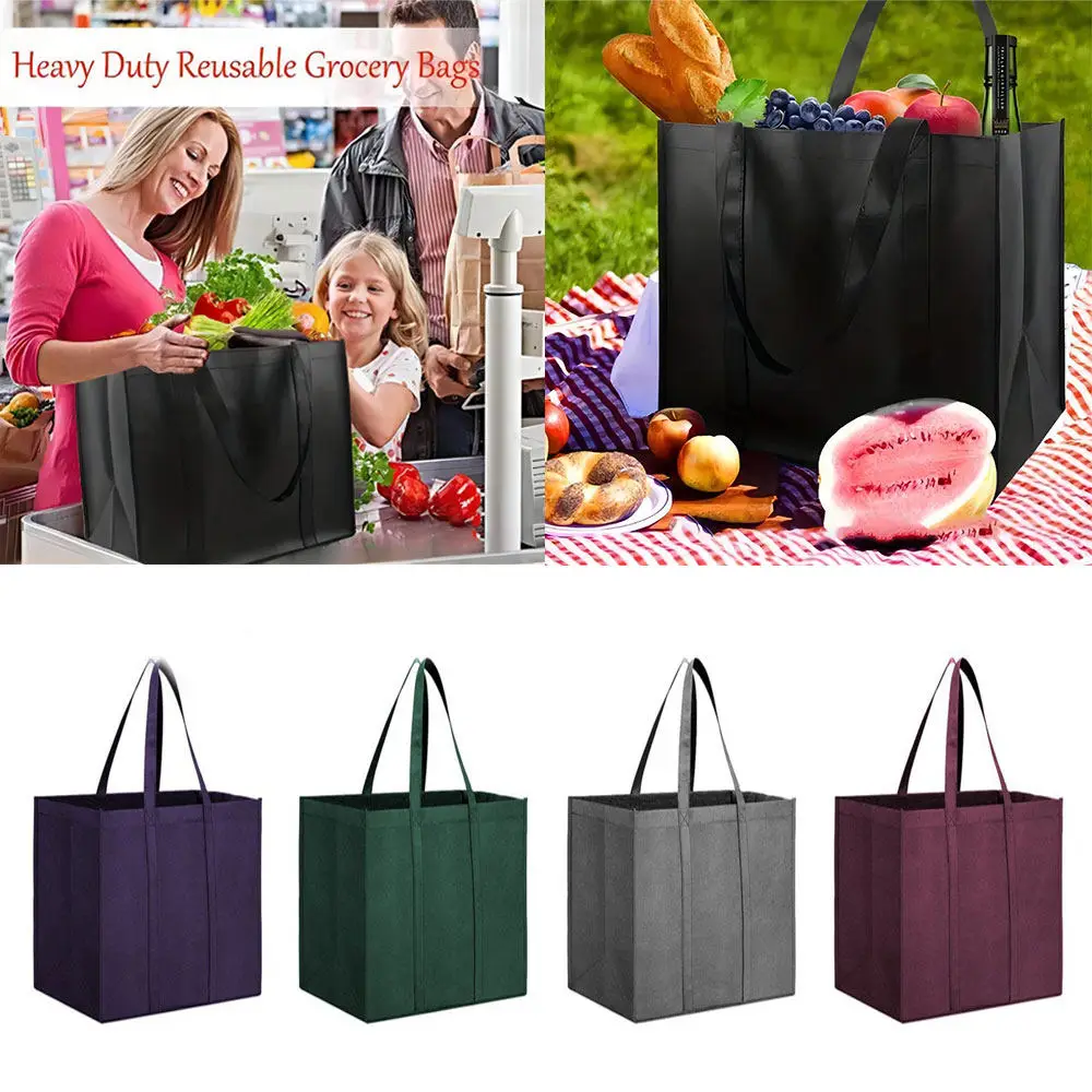 

4pcs Portable Non-woven Bag Storage Bag Environmentally Friendly Large Capacity Reusable Simple Grocery Shopping Bag Handbag