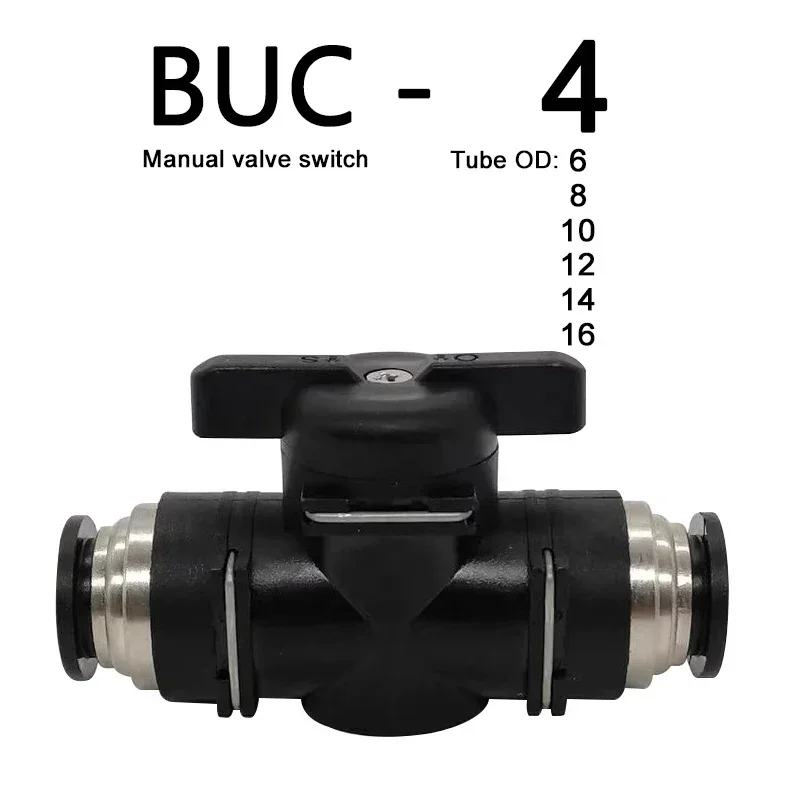 BUC Fitting 4mm 6mm 8mm 10mm 12mm Pneumatic Push In Quick Joint Connector Hand Valve To Turn Switch Manual Ball