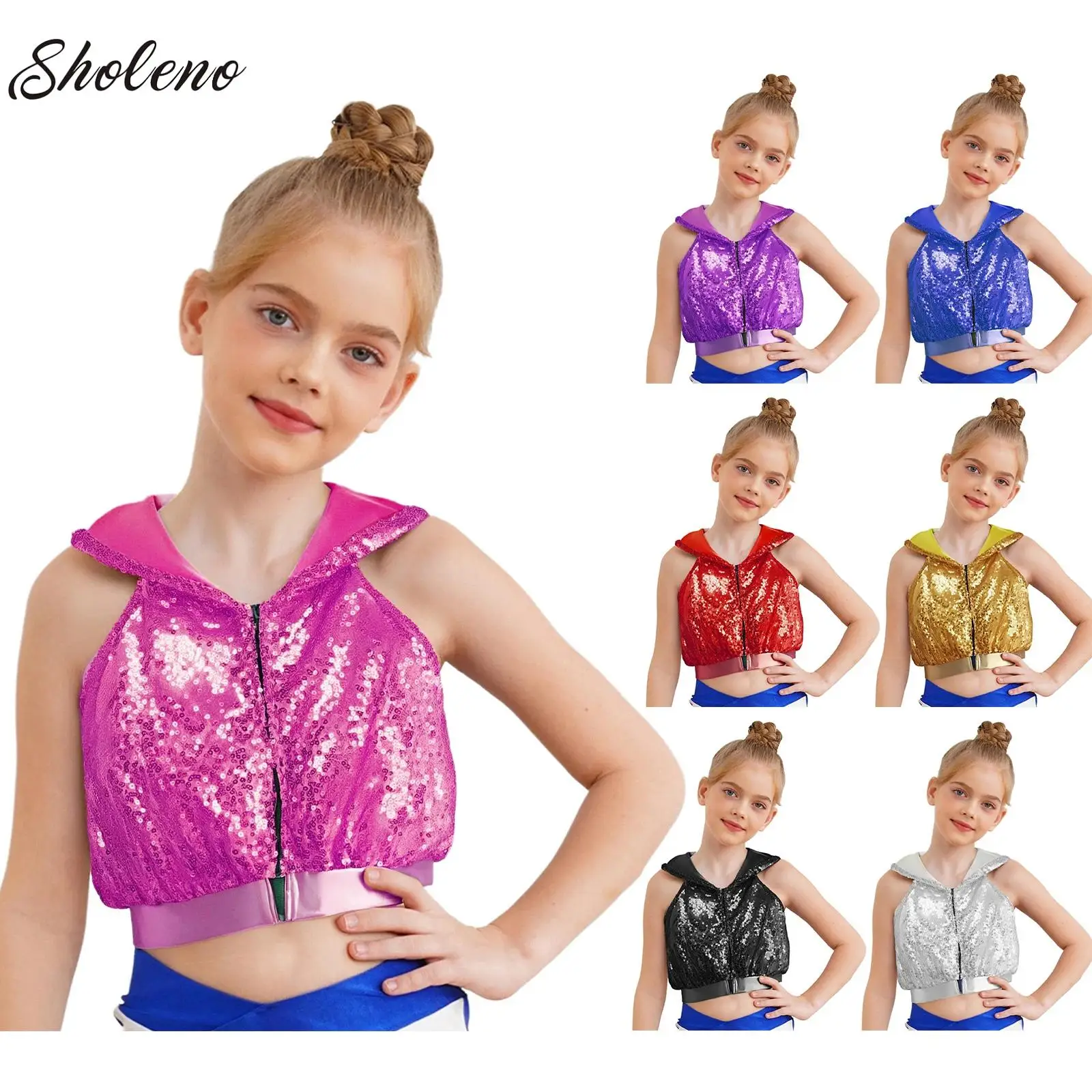 

Kids Girls Gymnastics Ballet Leotards Dance Costume Sequins Jazz Hip Hop Modern Dance Crop Top Vintage Retro Hippie Dancewear