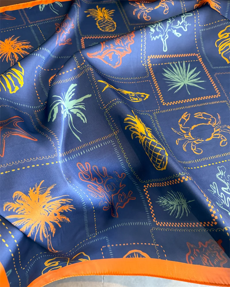 Blauer Seidenschal für Damen, luxuriöser, weicher Satin-Schal, Hijab, Halstuch, Haarband, Kopftuch, modisches Wickeltuch, Bandana – Detail 3