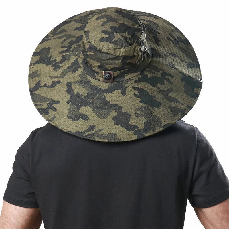 100% Cotton Camouflage Bucket Hat 16CM Large Wide Brim Sun Hat Camping Hiking Mesh Breathable Anti UV Fishing Hats for Men Women