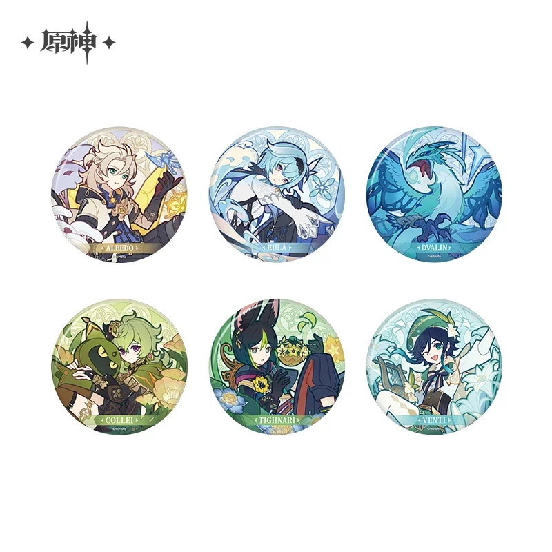 2024 Anime Genshin Impact The Breath of The Wind Flower Theme Series Badge Baji Albedo Eula Stormterror Dvalin Brooch Official