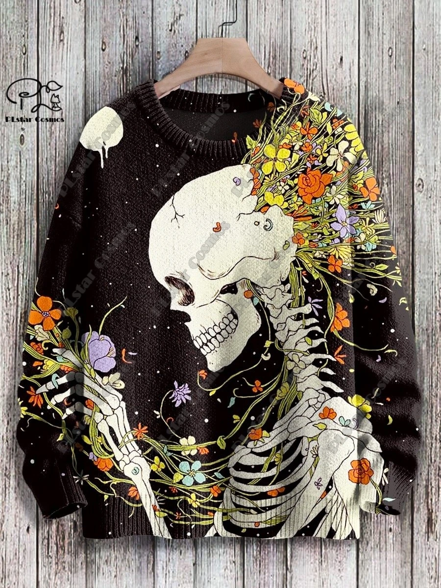 PLstar Cosmos New 3D Printed Horror Series Colorful Skull Pattern Ugly Sweater Winter Street Casual Unisex  K2