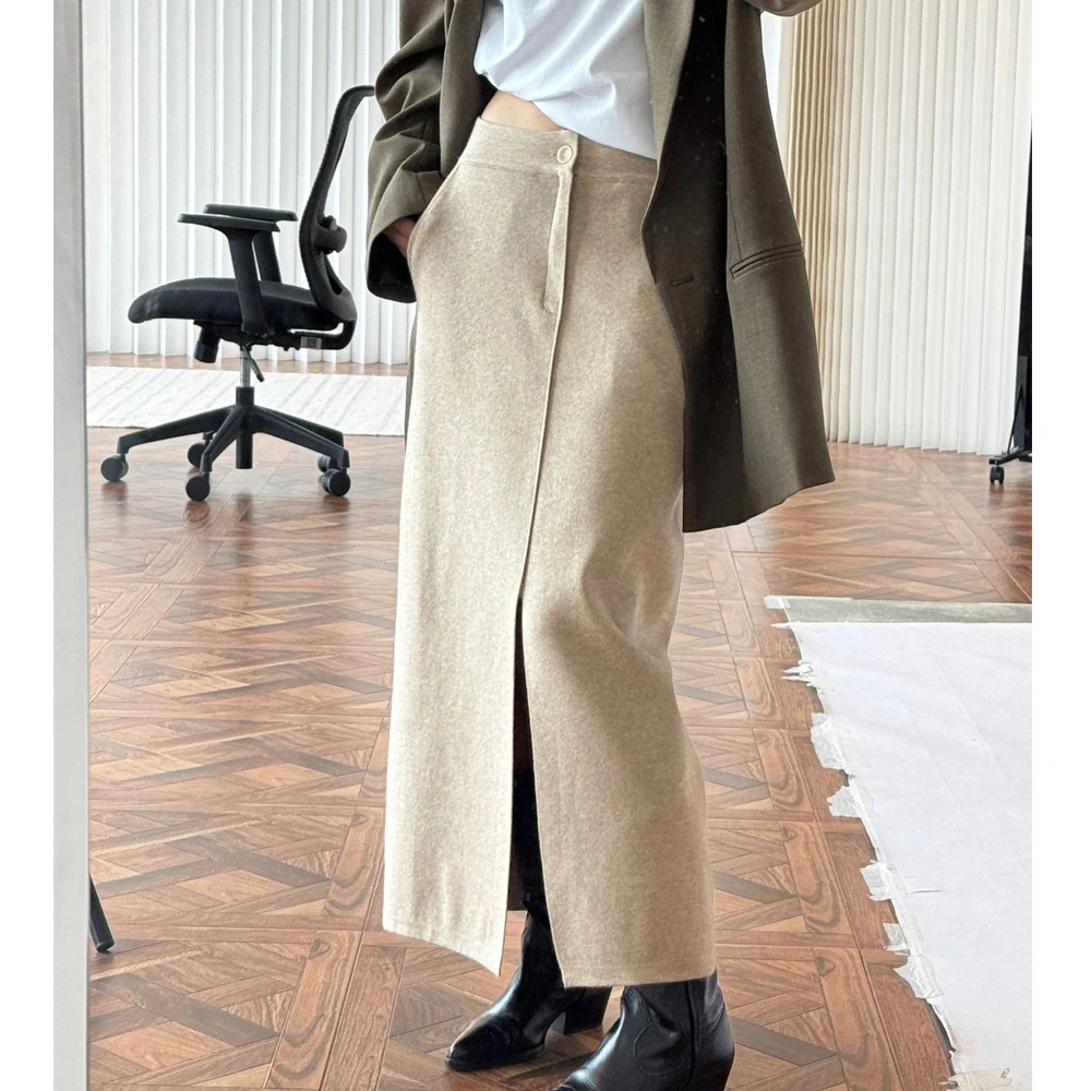 

Женская вязаная длинная юбка, модная весенняя однотонная прямая юбка, эластичная женская длинная юбка с высокой талией Faldas Femme