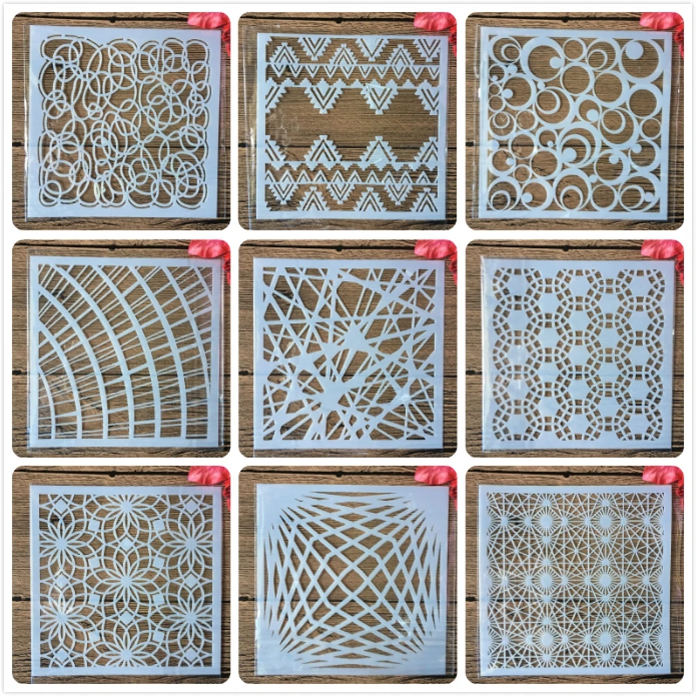 9Pcs/Set 13cm Line Grid Round Geometry DIY Layering Stencils Painting Scrapbook Coloring Embossing Album Decorative Template