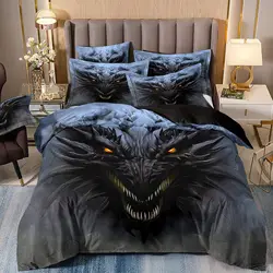 Dragon Duvet Cover Set 3D Flying Dragon Printed Bedding Quilt Cover Set 3 Pieces Soft Microfiber Bedding Quilt Cover with Zipper