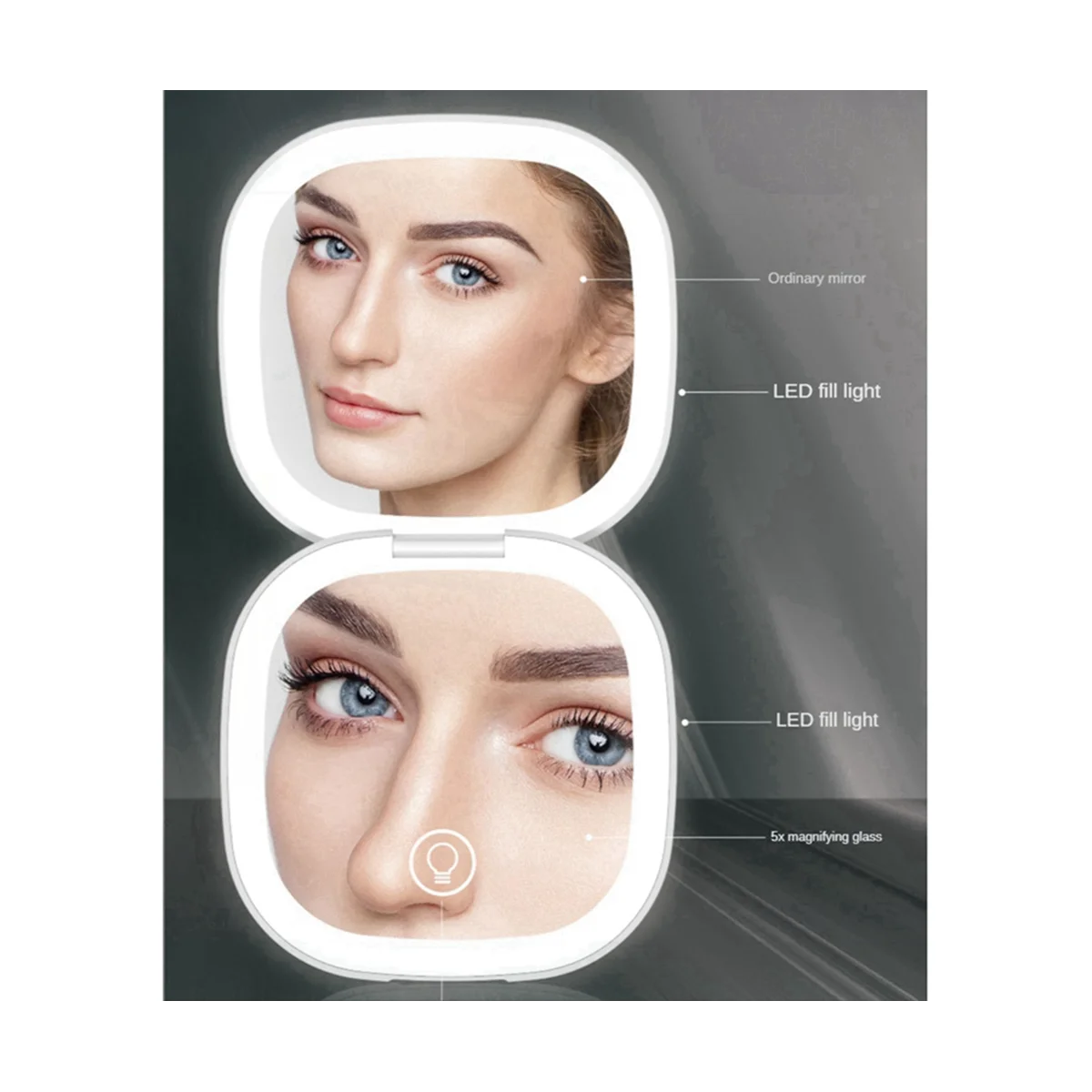 Мини-зеркало для макияжа светодиодный 5X, увеличительное карманное двустороннее дорожное удобное косметическое зеркало для туалетного столика, зеленое