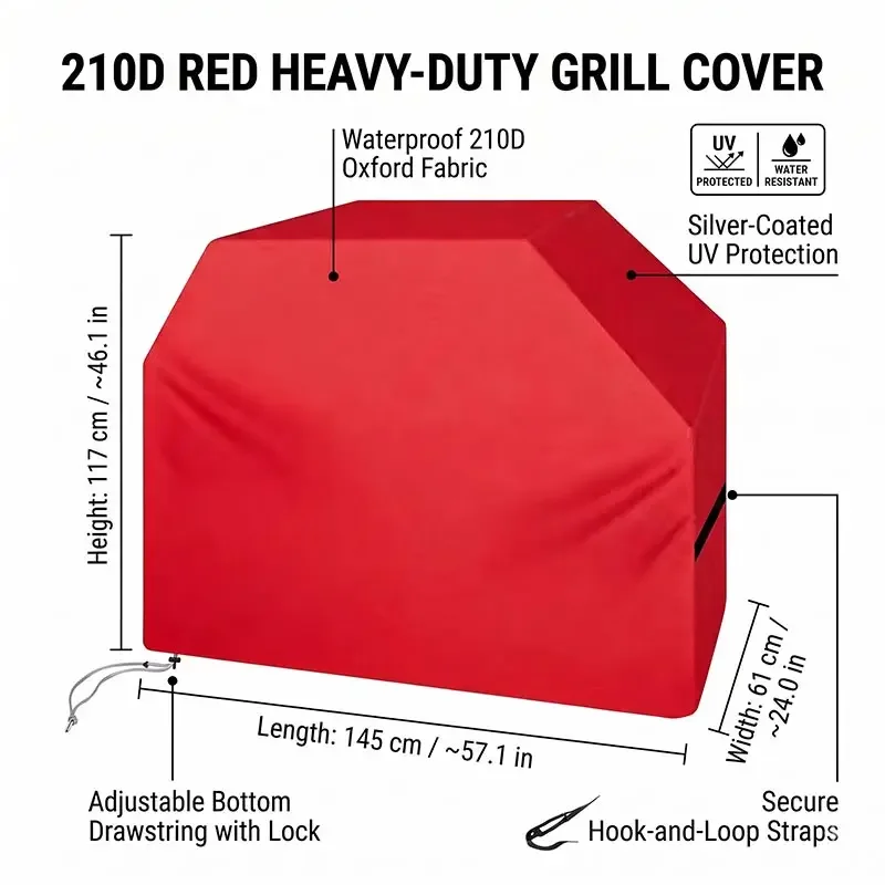 Afbeelding 4: 210D Rode BBQ Grill Barbecuehoes, Anti-stof, Waterdicht, Heavy Duty Charbroil BBQ-hoes, Buiten, Regenbeschermende Barbecuehoes