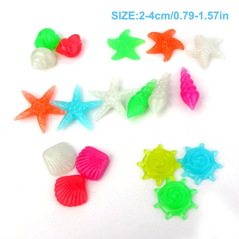 10PCS Colorful Luminous Glowing Stones Starfish Conch Shell Shaped Tank Table Walkways Garden Aquarium Decorative Pool Landscape
