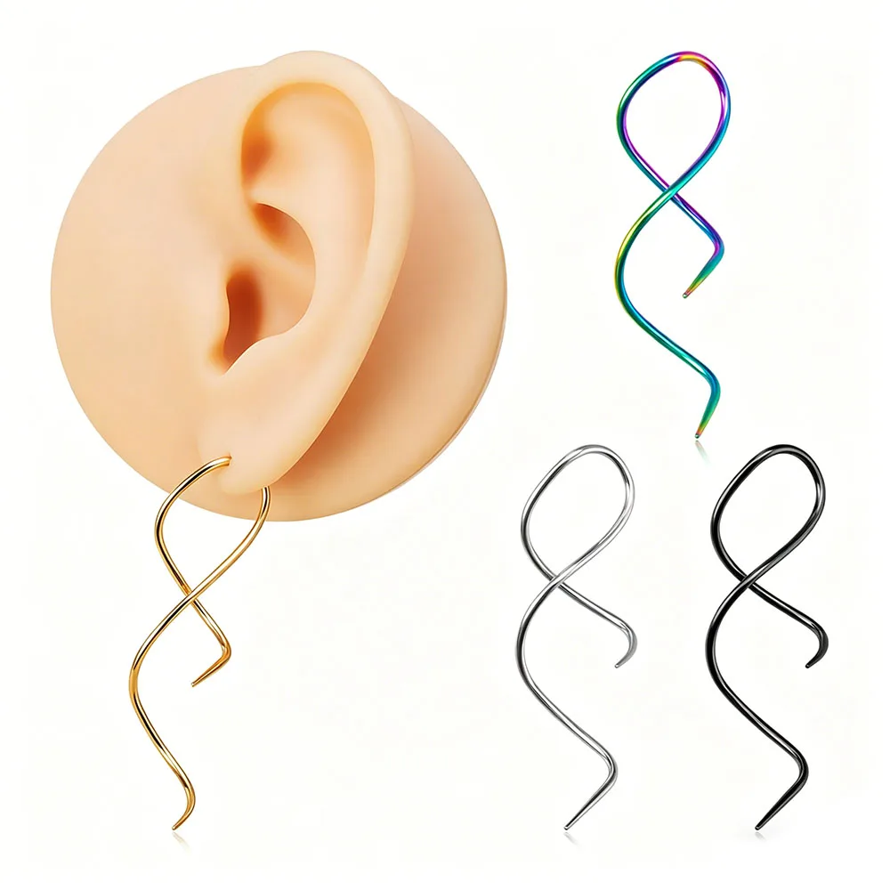 1/5pcs 16G Spiral Twist Earrings Stainless Steel Threader Dangle Earrings Minimalist Helix Cartilage Piercing Jewelry for Unisex
