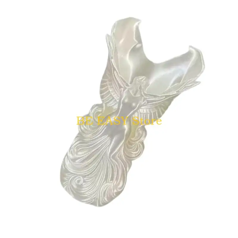 E28F Angel Wing Figurine Desk Organiser White Plastic Storage Box for Offices School Home Decorative Pencil Cup