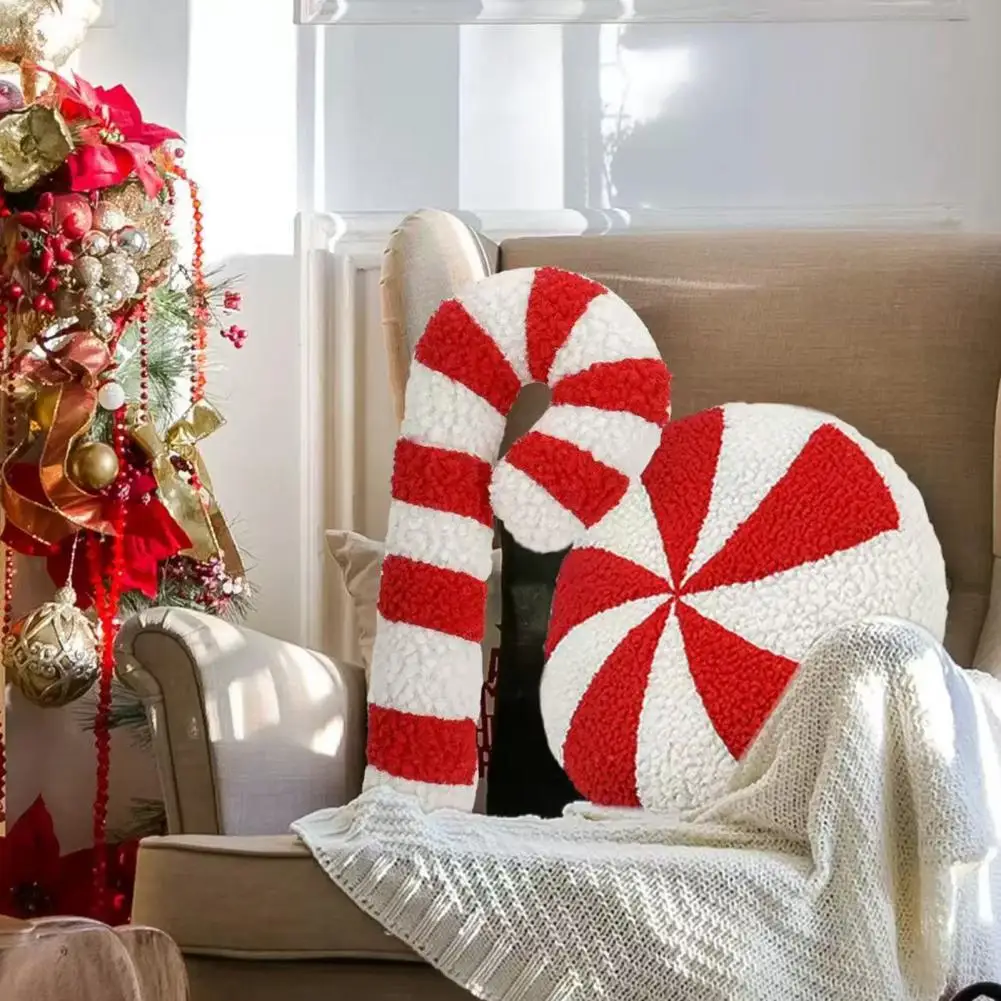 30/35/45cm Christmas Candy Pillow Decorative Cane Shaped Throw Tree Peppermint Cushion For Sofa Couch Living Room Xmas Decor