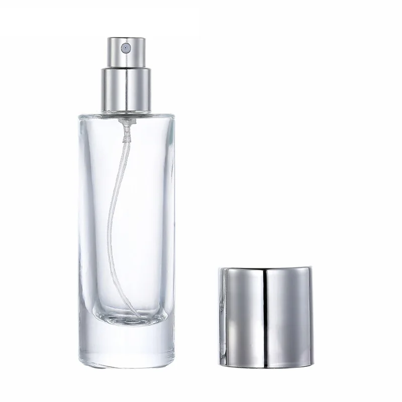 10Pcs Clear Bottle Packing Glass Perfume 20ML 30ML 50ML Round Shape Parfum Silver Spray Pump Refillable Cosmetic Mist Vials