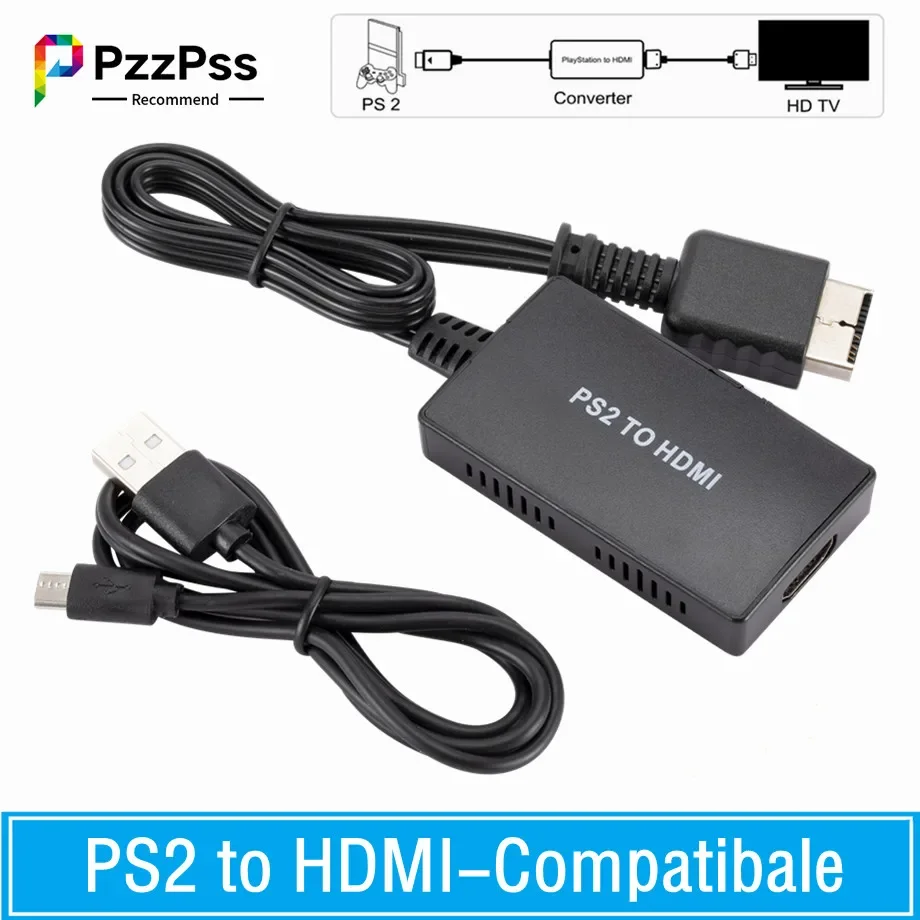PzzPss PS2 to HDMI-compatibale Audio Video Converter Adapter Support For PS2 Display Modes For HDTV PC Full HD Cable Adapter