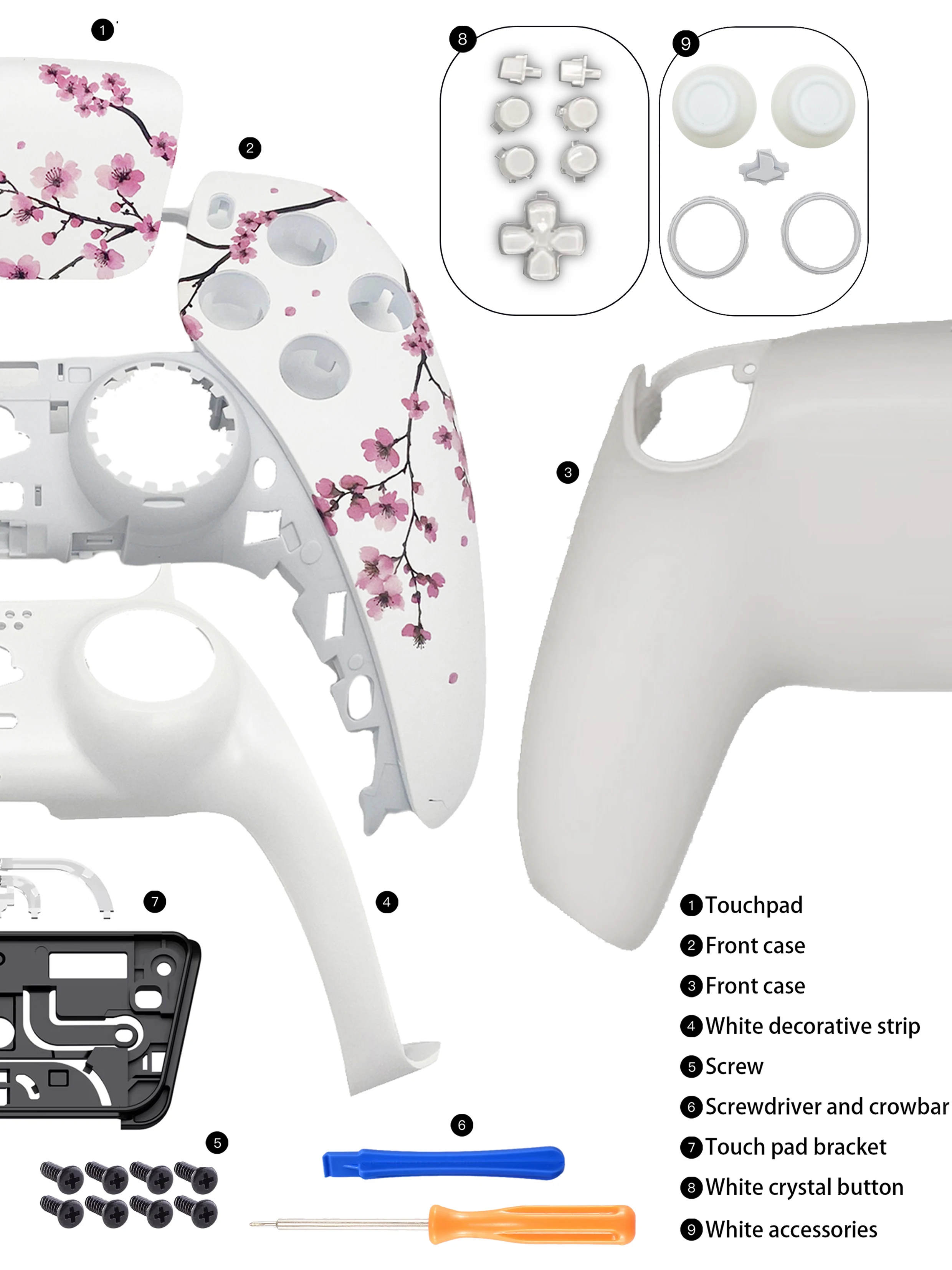 Rosa Sakura PS5 Controller-Gehäuseabdeckung mit Touchpad für DualSense Controller, Ersatz für BDM-010 bis BDM-060 – Detail 7
