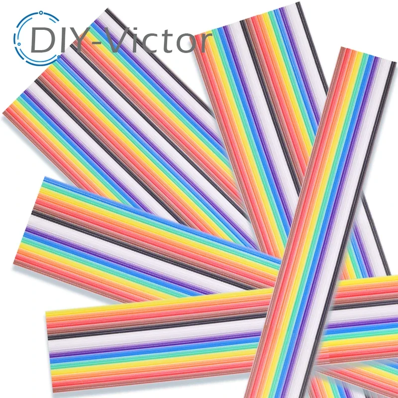 1meter 10p/12p/14p/16p/20p/26p/34p/40p/50p 1.27mm pitch color flat ribbon cable rainbow DuPont wire for FC duPont connector