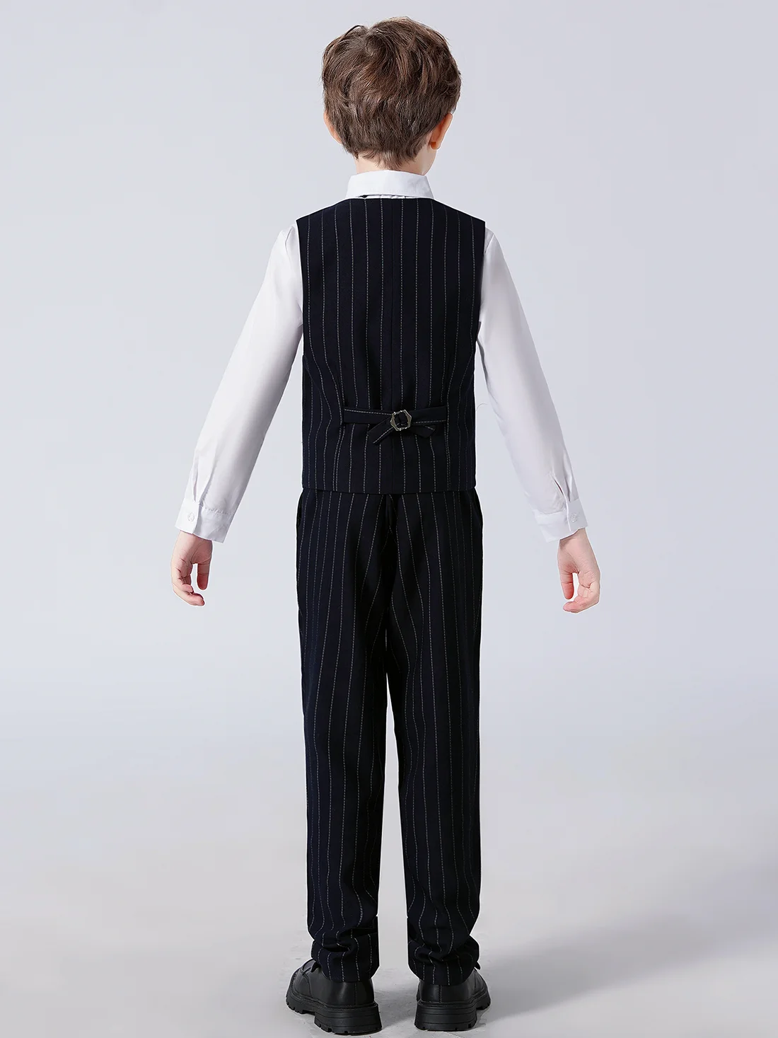 Boy's 2 Piece Pinstripe Vest Pants Set Wrinkle Free Polyester Rayon Formal Wedding Size 5-14Y