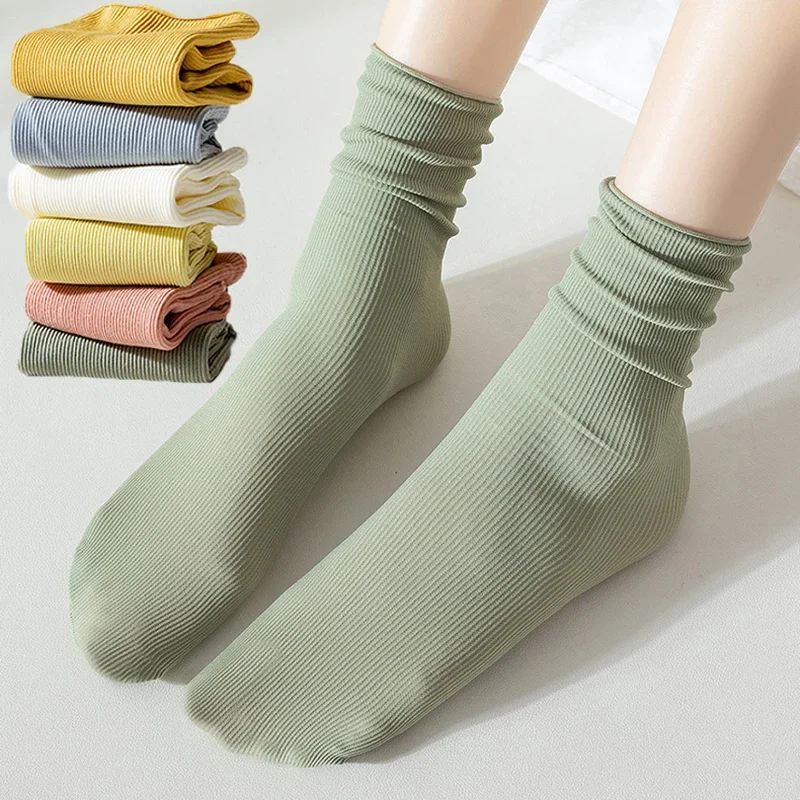 1 Pair Women Colorful Socks Knitting Rib Thin Spring Summer Female Socks High Tube Streetwear Soft Soft Breathable Sock